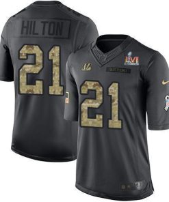 Nike Cincinnati Bengals #21 Mike Hilton Black Super Bowl LVI Patch Stitched NFL Limited 2016 Salute to Service Jersey