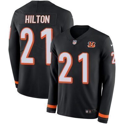 Nike Cincinnati Bengals #21 Mike Hilton Black Team Color Stitched NFL Limited Therma Long Sleeve Jersey