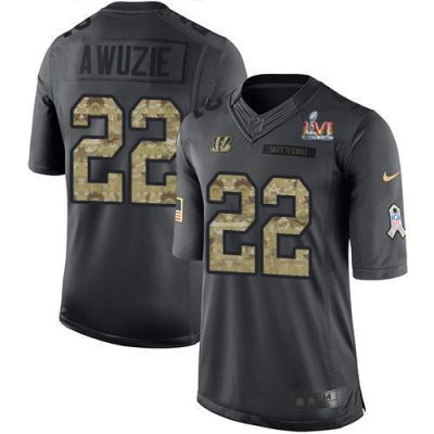 Nike Cincinnati Bengals #22 Chidobe Awuzie Black Super Bowl LVI Patch Stitched NFL Limited 2016 Salute to Service Jersey Youth