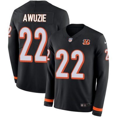 Nike Cincinnati Bengals #22 Chidobe Awuzie Black Team Color Stitched NFL Limited Therma Long Sleeve Jersey Youth