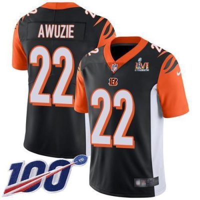 Nike Cincinnati Bengals #22 Chidobe Awuzie Black Team Color Super Bowl LVI Patch Stitched NFL 100th Season Vapor Untouchable Limited Jersey
