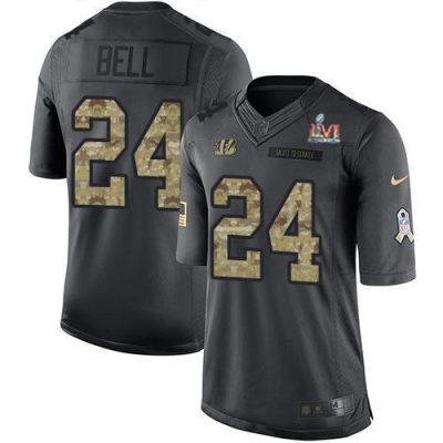 Nike Cincinnati Bengals #24 Vonn Bell Black Team Color Super Bowl LVI Patch Stitched NFL Limited Therma Long Sleeve Jersey