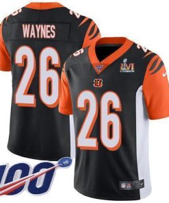 Nike Cincinnati Bengals #26 Trae Waynes Black Team Color Super Bowl LVI Patch Stitched NFL 100th Season Vapor Limited Jersey