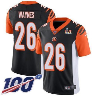 Nike Cincinnati Bengals #26 Trae Waynes Black Team Color Super Bowl LVI Patch Stitched NFL 100th Season Vapor Limited Jersey