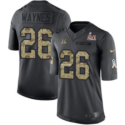 Nike Cincinnati Bengals #26 Trae Waynes Black Team Color Super Bowl LVI Patch Stitched NFL Limited Therma Long Sleeve Jersey