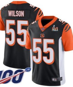 Nike Cincinnati Bengals #55 Logan Wilson Black Team Color Super Bowl LVI Patch Stitched NFL 100th Season Vapor Limited Jersey