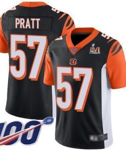 Nike Cincinnati Bengals #57 Germaine Pratt Black Team Color Super Bowl LVI Patch Stitched NFL 100th Season Vapor Limited Jersey