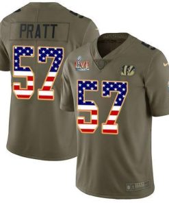 Nike Cincinnati Bengals #57 Germaine Pratt Olive/USA Super Bowl LVI Patch Flag Stitched NFL Limited 2017 Salute To Service Jersey