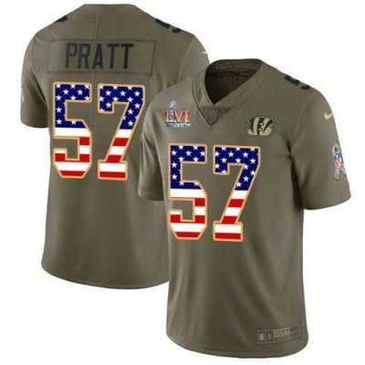 Nike Cincinnati Bengals #57 Germaine Pratt Olive/USA Super Bowl LVI Patch Flag Stitched NFL Limited 2017 Salute To Service Jersey