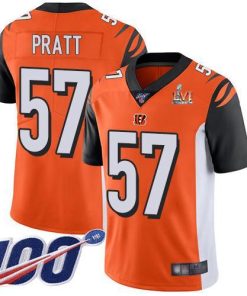 Nike Cincinnati Bengals #57 Germaine Pratt Orange Super Bowl LVI Patch Alternate Stitched NFL 100th Season Vapor Limited Jersey
