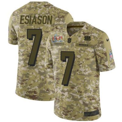 Nike Cincinnati Bengals #7 Boomer Esiason Camo Super Bowl LVI Patch Stitched NFL Limited 2018 Salute To Service Jersey