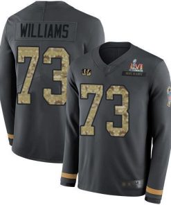 Nike Cincinnati Bengals #73 Jonah Williams Anthracite Super Bowl LVI Patch Salute to Service Stitched NFL Limited Therma Long Sleeve Jersey