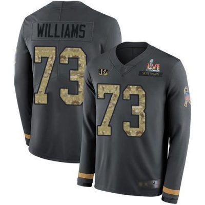 Nike Cincinnati Bengals #73 Jonah Williams Anthracite Super Bowl LVI Patch Salute to Service Stitched NFL Limited Therma Long Sleeve Jersey