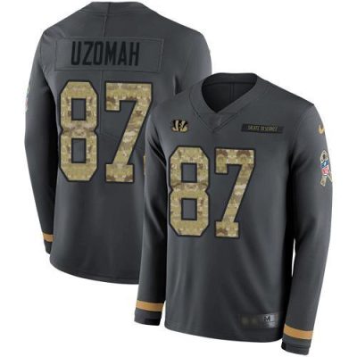 Nike Cincinnati Bengals #87 C.J. Uzomah Anthracite Salute to Service Stitched NFL Limited Therma Long Sleeve Jersey