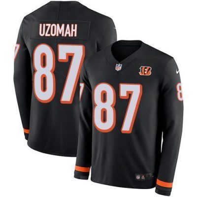 Nike Cincinnati Bengals #87 C.J. Uzomah Black Team Color Stitched NFL Limited Therma Long Sleeve Jersey
