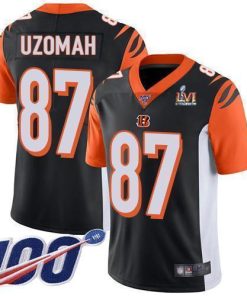 Nike Cincinnati Bengals #87 C.J. Uzomah Black Team Color Super Bowl LVI Patch Stitched NFL 100th Season Vapor Limited Jersey