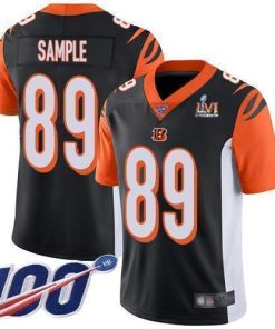 Nike Cincinnati Bengals #89 Drew Sample Black Team Color Super Bowl LVI Patch Stitched NFL 100th Season Vapor Limited Jersey