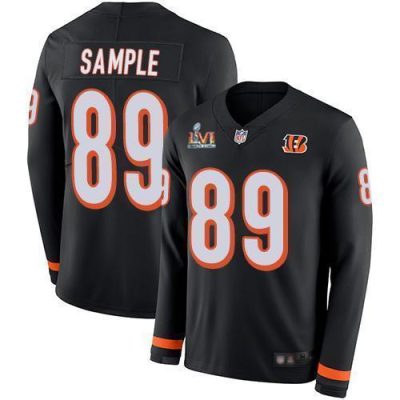Nike Cincinnati Bengals #89 Drew Sample Black Team Color Super Bowl LVI Patch Stitched NFL Limited Therma Long Sleeve Jersey