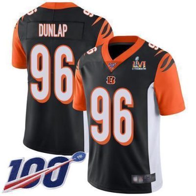 Nike Cincinnati Bengals #96 Carlos Dunlap Black Team Color Super Bowl LVI Patch Stitched NFL 100th Season Vapor Limited Jersey
