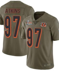 Nike Cincinnati Bengals #97 Geno Atkins Olive Super Bowl LVI Patch Stitched NFL Limited 2017 Salute To Service Jersey
