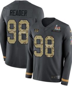 Nike Cincinnati Bengals #98 D.J. Reader Anthracite Super Bowl LVI Patch Salute to Service Stitched NFL Limited Therma Long Sleeve Jersey