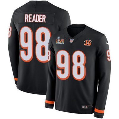 Nike Cincinnati Bengals #98 D.J. Reader Black Team Color Super Bowl LVI Patch Stitched NFL Limited Therma Long Sleeve Jersey