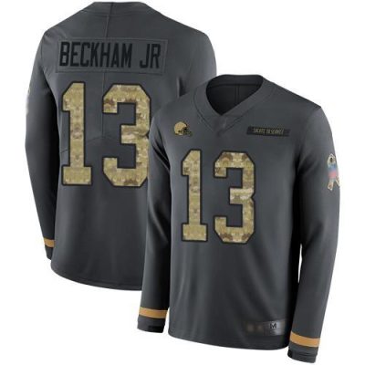 Nike Cleveland Browns #13 Odell Beckham Jr Anthracite Salute to Service Stitched NFL Limited Therma Long Sleeve Jersey