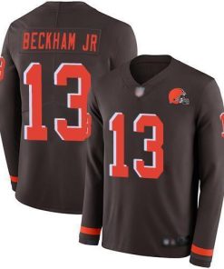 Nike Cleveland Browns #13 Odell Beckham Jr Brown Team Color Stitched NFL Limited Therma Long Sleeve Jersey