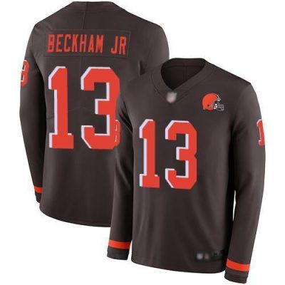 Nike Cleveland Browns #13 Odell Beckham Jr Brown Team Color Stitched NFL Limited Therma Long Sleeve Jersey