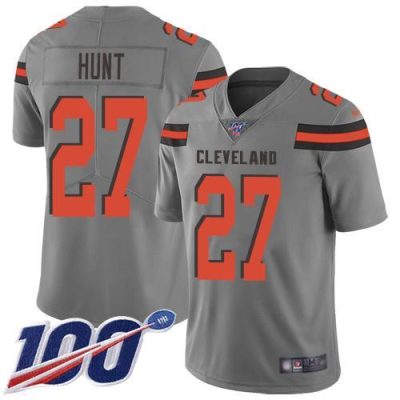 Nike Cleveland Browns #27 Kareem Hunt Gray Stitched NFL Limited Inverted Legend 100th Season Jersey