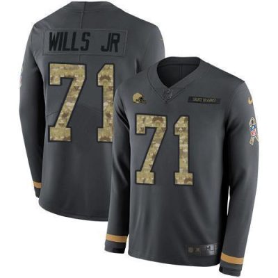 Nike Cleveland Browns #71 Jedrick Wills JR Anthracite Salute to Service Stitched NFL Limited Therma Long Sleeve Jersey