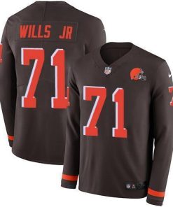 Nike Cleveland Browns #71 Jedrick Wills JR Brown Team Color Stitched NFL Limited Therma Long Sleeve Jersey