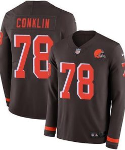 Nike Cleveland Browns #78 Jack Conklin Brown Team Color Stitched NFL Limited Therma Long Sleeve Jersey