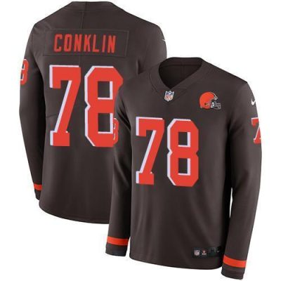 Nike Cleveland Browns #78 Jack Conklin Brown Team Color Stitched NFL Limited Therma Long Sleeve Jersey
