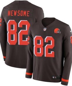 Nike Cleveland Browns #82 Ozzie Newsome Brown Team Color Stitched NFL Limited Therma Long Sleeve Jersey