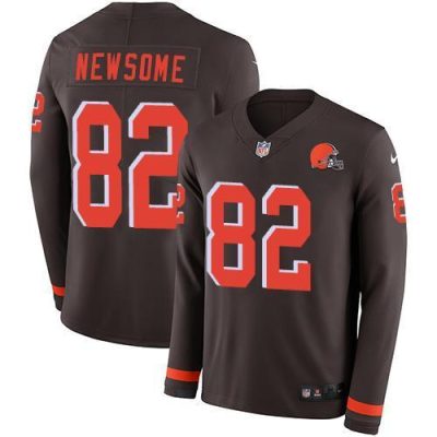 Nike Cleveland Browns #82 Ozzie Newsome Brown Team Color Stitched NFL Limited Therma Long Sleeve Jersey