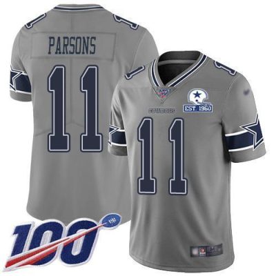 Nike Cowboys #11 Micah Parsons Gray Stitched With Established In 1960 Patch NFL Limited Inverted Legend 100th Season Jersey