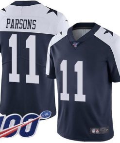 Nike Cowboys #11 Micah Parsons Navy Blue Thanksgiving Stitched NFL 100th Season Vapor Throwback Limited Jersey