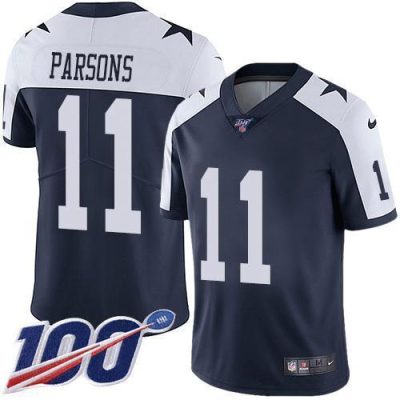 Nike Cowboys #11 Micah Parsons Navy Blue Thanksgiving Stitched NFL 100th Season Vapor Throwback Limited Jersey