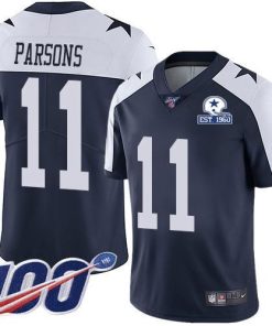 Nike Cowboys #11 Micah Parsons Navy Blue Thanksgiving Stitched With Established In 1960 Patch NFL 100th Season Vapor Untouchable Limited Throwback Je