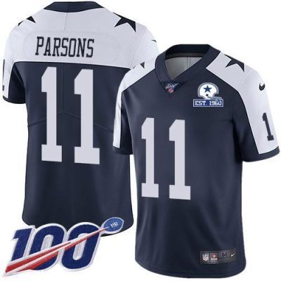 Nike Cowboys #11 Micah Parsons Navy Blue Thanksgiving Stitched With Established In 1960 Patch NFL 100th Season Vapor Untouchable Limited Throwback Je