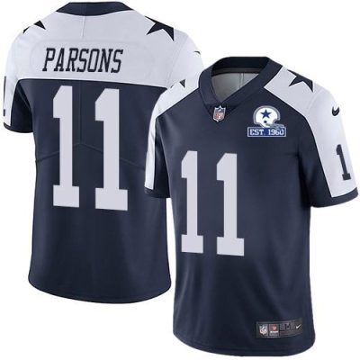 Nike Cowboys #11 Micah Parsons Navy Blue Thanksgiving Stitched With Established In 1960 Patch NFL Vapor Untouchable Limited Throwback Jersey