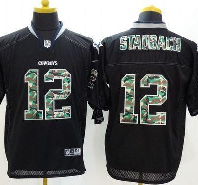 Nike Cowboys #12 Roger Staubach Black Stitched NFL Elite Camo Fashion Jersey
