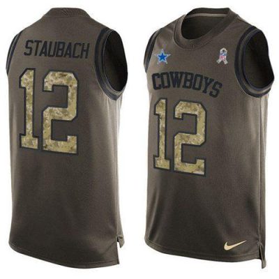 Nike Cowboys #12 Roger Staubach Green Stitched NFL Limited Salute To Service Tank Top Jersey