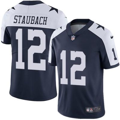 Nike Cowboys #12 Roger Staubach Navy Blue Thanksgiving Stitched NFL Vapor Untouchable Limited Throwback Jersey