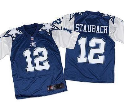 Nike Cowboys #12 Roger Staubach Navy Blue/White Throwback Stitched NFL Elite Jersey