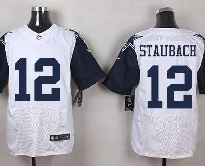 Nike Cowboys #12 Roger Staubach White Stitched NFL Elite Rush Jersey