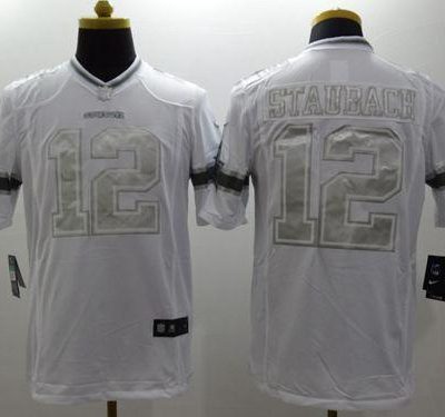 Nike Cowboys #12 Roger Staubach White Stitched NFL Limited Platinum Jersey
