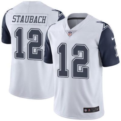 Nike Cowboys #12 Roger Staubach White Stitched NFL Limited Rush Jersey