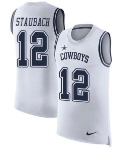 Nike Cowboys #12 Roger Staubach White Stitched NFL Limited Rush Tank Top Jersey